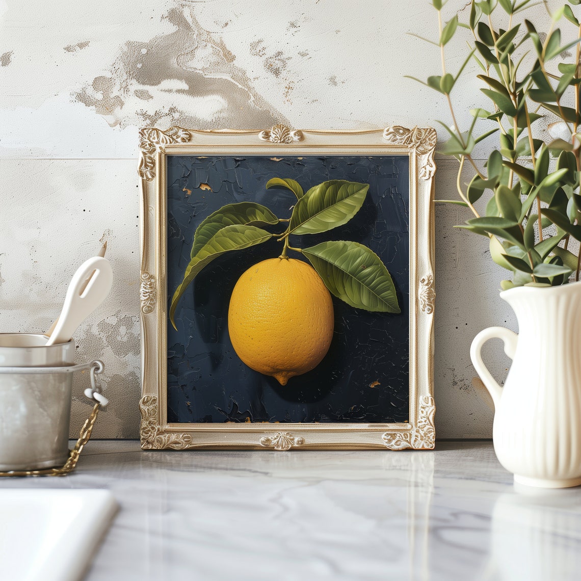 Lemon Still Life, Vintage Rustic Kitchen Art Print