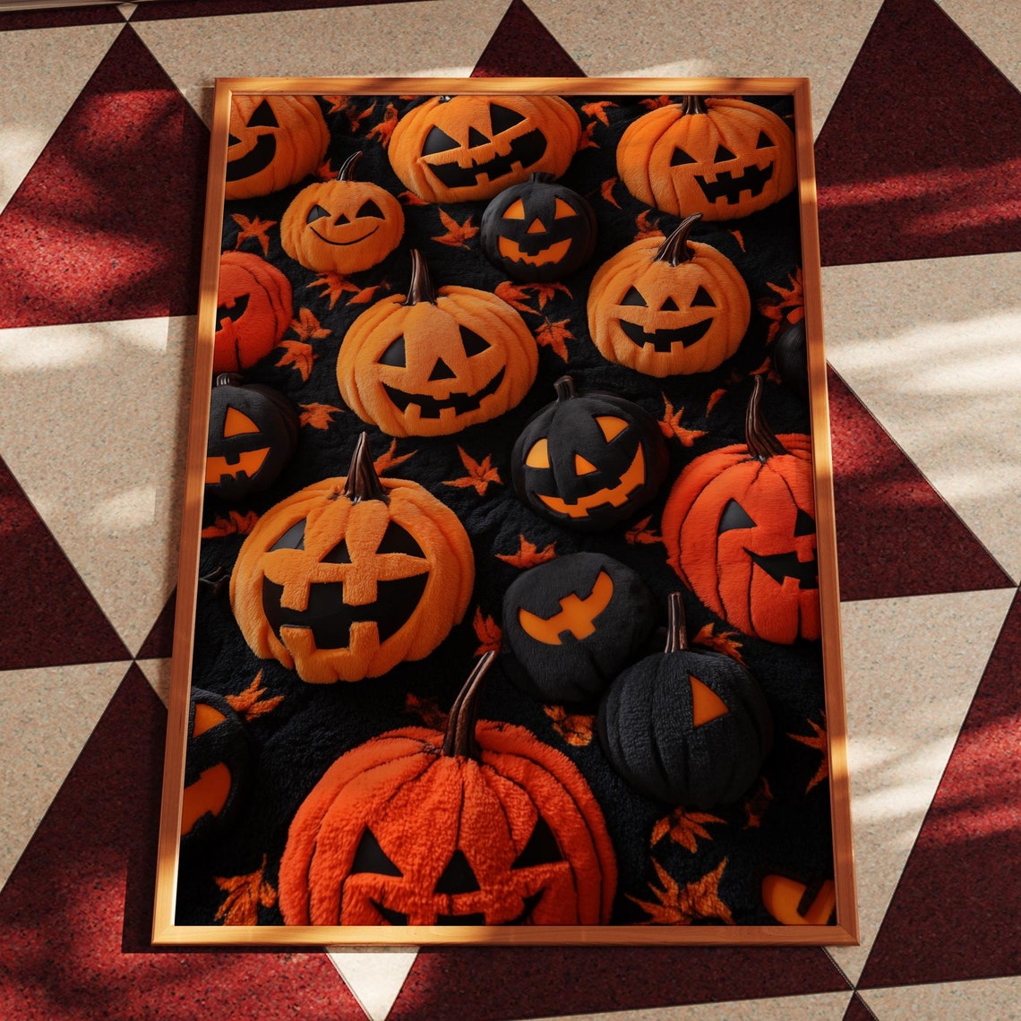 Plush Pumpkins Halloween Pattern Cozy Spooky Cute Fall Decor Poster
