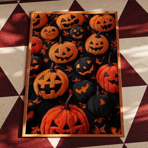 Plush Pumpkins Halloween Pattern Cozy Spooky Cute Fall Decor Poster