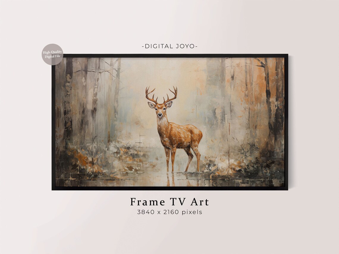 Deer Autumn Forest Art Print for Samsung Frame TV