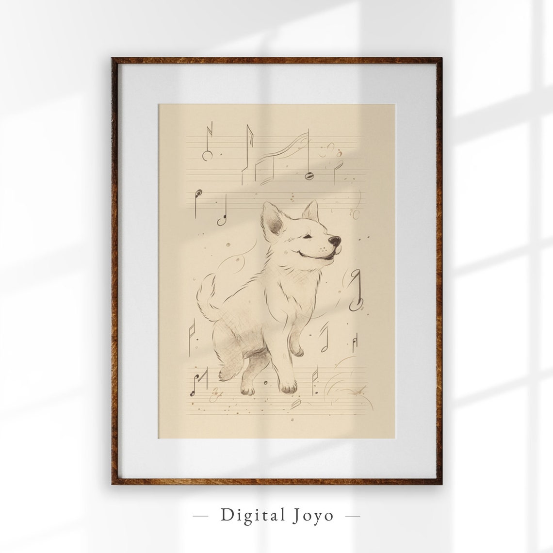 Vintage Dog Music Print Abstract Dancing Art