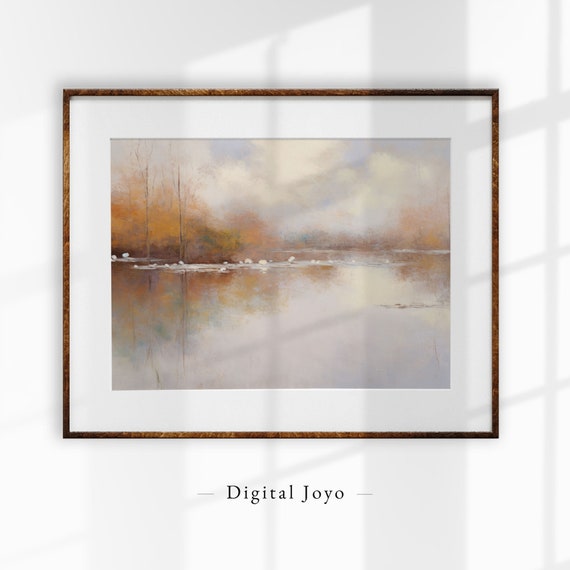 Antique Lake View Print Cottage Scenery Artwork