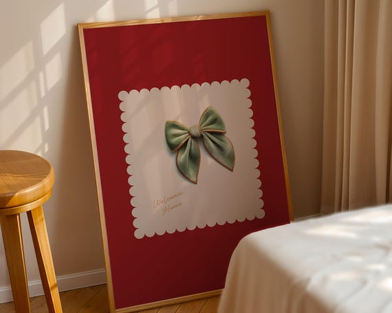 Forest Green Bow Poster Cozy Welcome Home Art Print