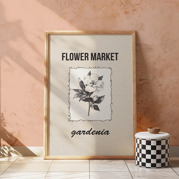 Neutral Gardenia Botanical Print Elegant Floral Wall Art
