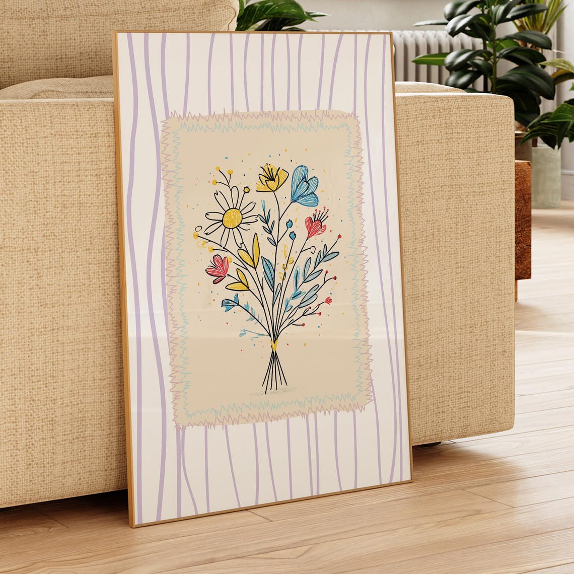 Floral Doodle Girl Nursery Poster Minimal Botanical Line Art