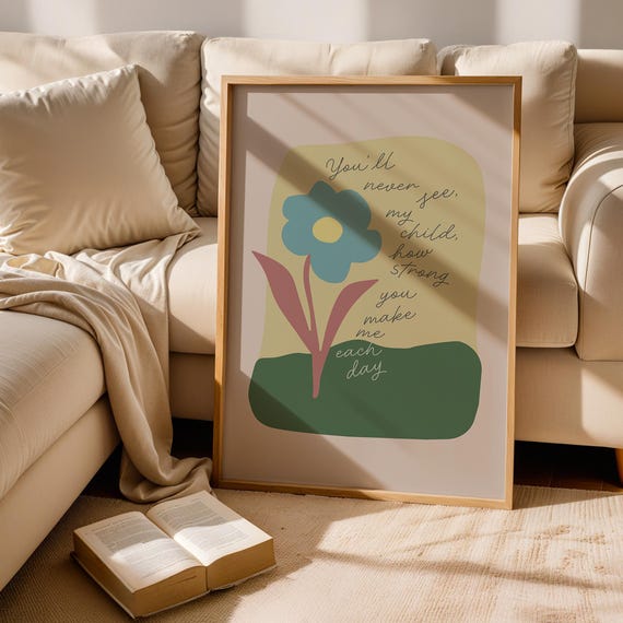 Teal Mustard Yellow Floral Nursery Print Vintage Typography Art Cozy Wall Decor