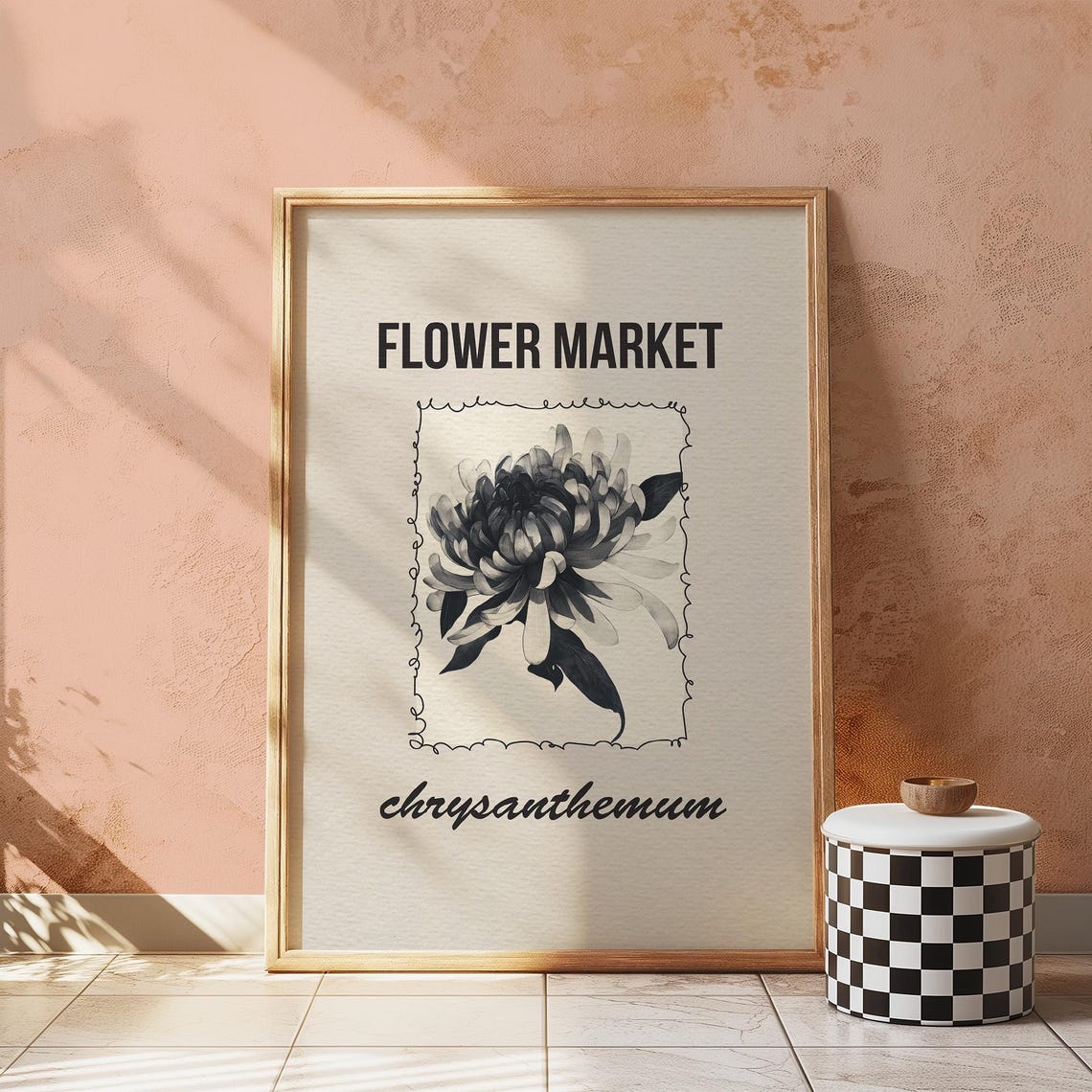 Flower Market Chrysanthemum Botanical Black White Art Poster
