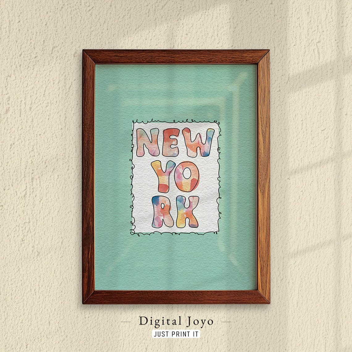 Playful New York City Watercolor Typography Mint Green Art Print