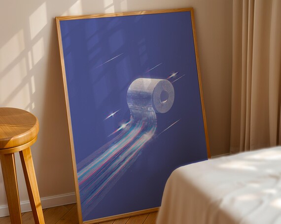 Sapphire Blue Toilet Paper Comet Surreal Space Galaxy Humor Poster