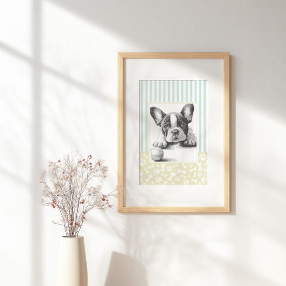 Charming French Bulldog Closeup Print Pet Portrait Art Colorful Dog Poster For Nursery Decor