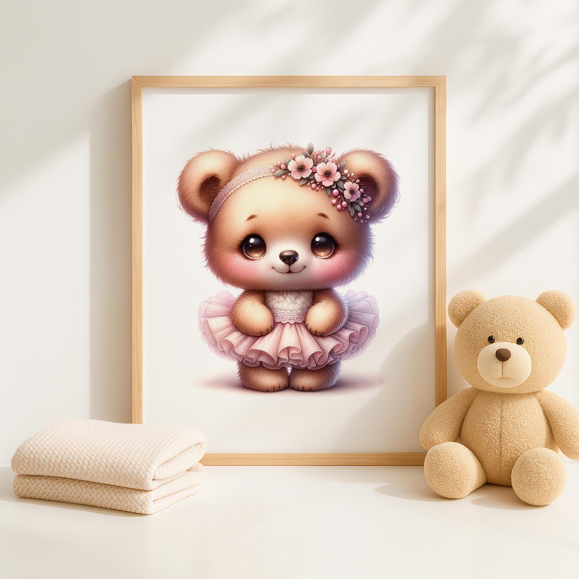 Adorable Baby Bear In Pink Tutu With Floral Headband Nursery Art Poster - Image 4