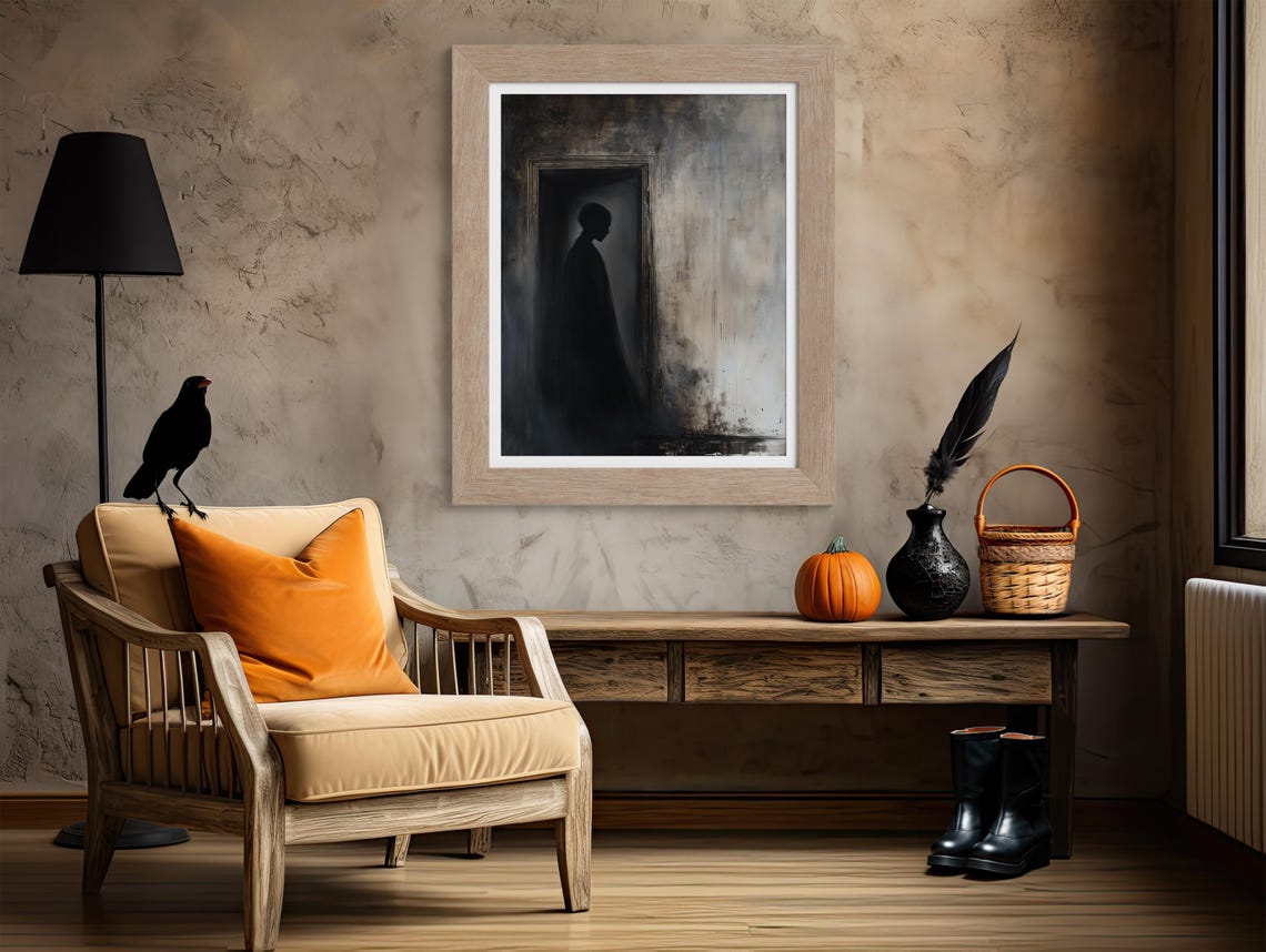 Shadowy Figure Lurking In Dark Doorway Moody Gothic Horror Poster - Image 4