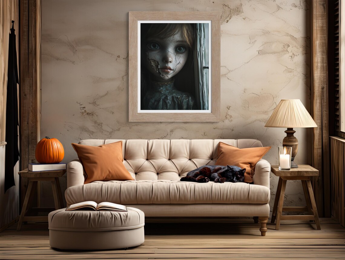 Haunting Cracked Porcelain Doll Face Creepy Horror Halloween Poster - Image 2