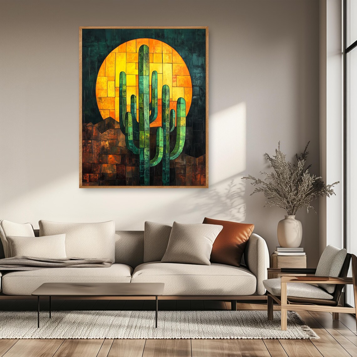 Cubist Saguaro Cactus Under Giant Sun Southwestern Desert Poster - Image 2
