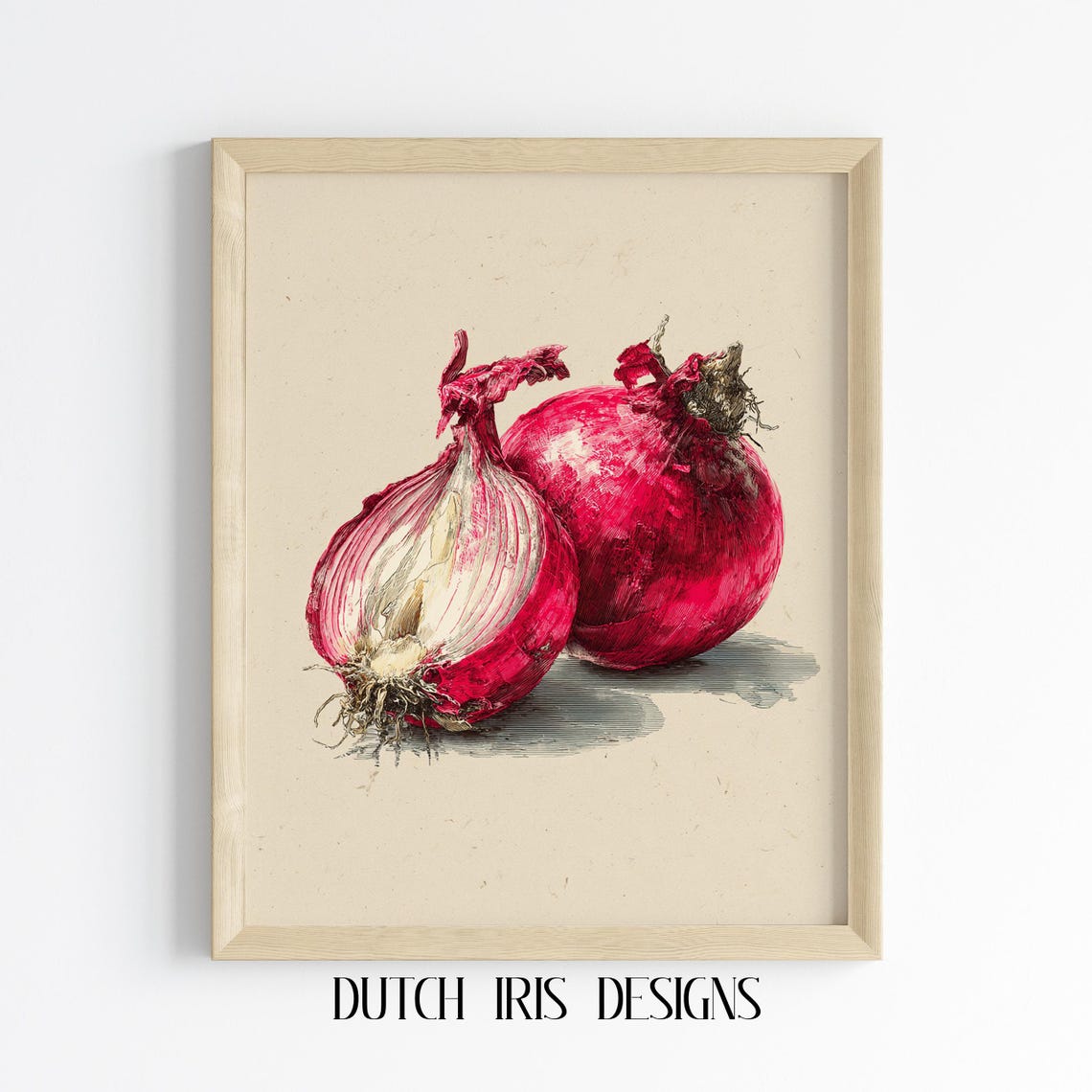 Red Onion Sketch Vibrant Vintage Food Illustration Kitchen Poster