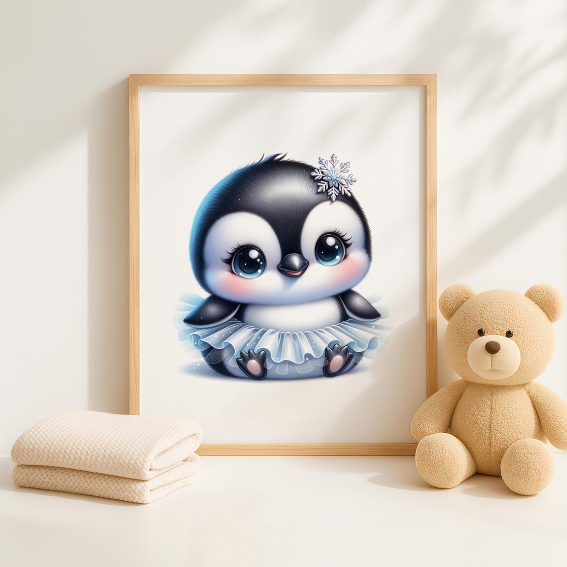 Cute Baby Penguin In Icy Blue Tutu With Snowflake Nursery Art Poster - Image 4