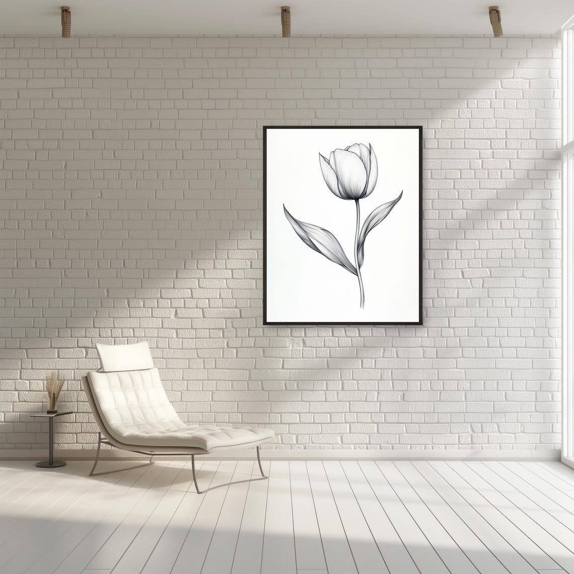 Tulip Bloom Black Line Drawing Minimalist Botanical Floral Poster - Image 2