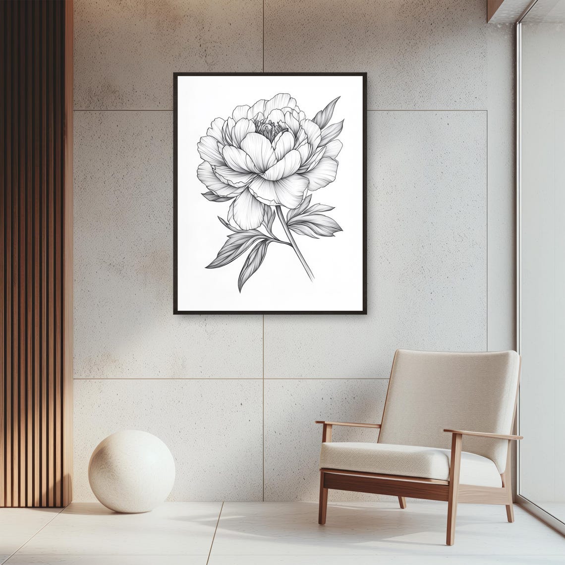 Peony Flower Black Line Drawing Elegant Botanical Minimalist Poster - Image 4