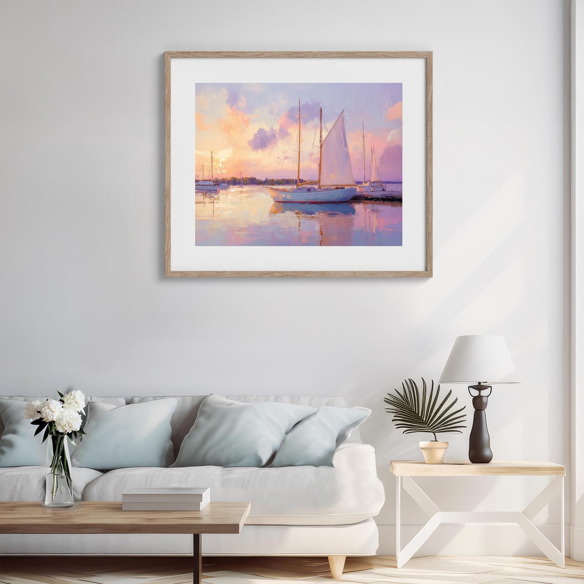 Sailboats At Pastel Sunset Calm Harbor Impressionist Seascape Poster - Image 4