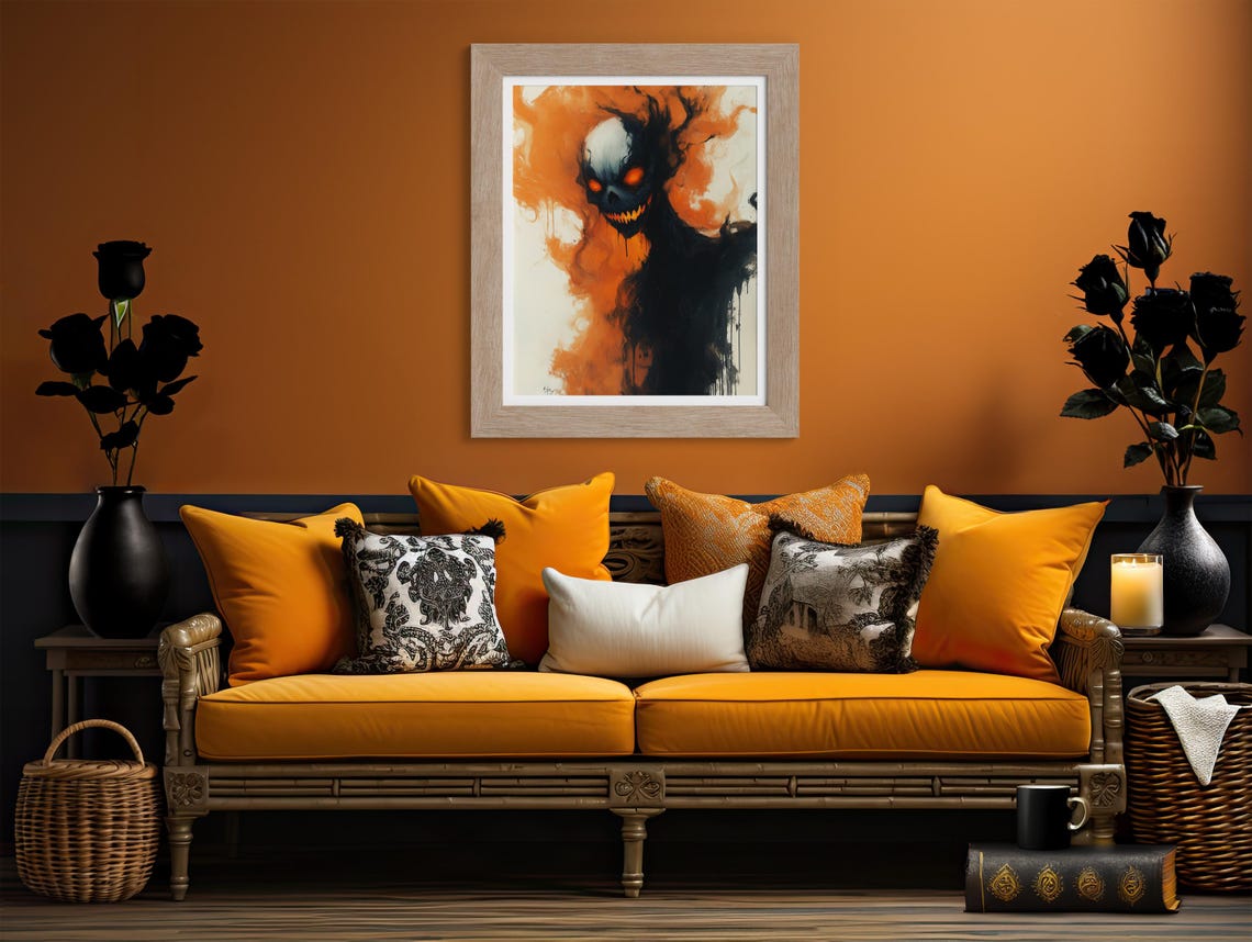 Ghostly Spirit With Burning Orange Eyes Moody Dark Halloween Poster - Image 2