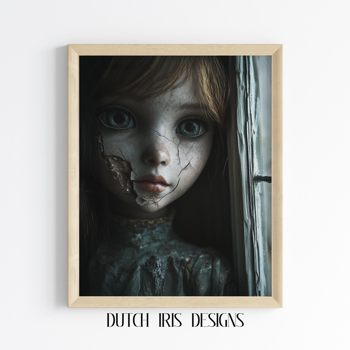 Haunting Cracked Porcelain Doll Face Creepy Horror Halloween Poster