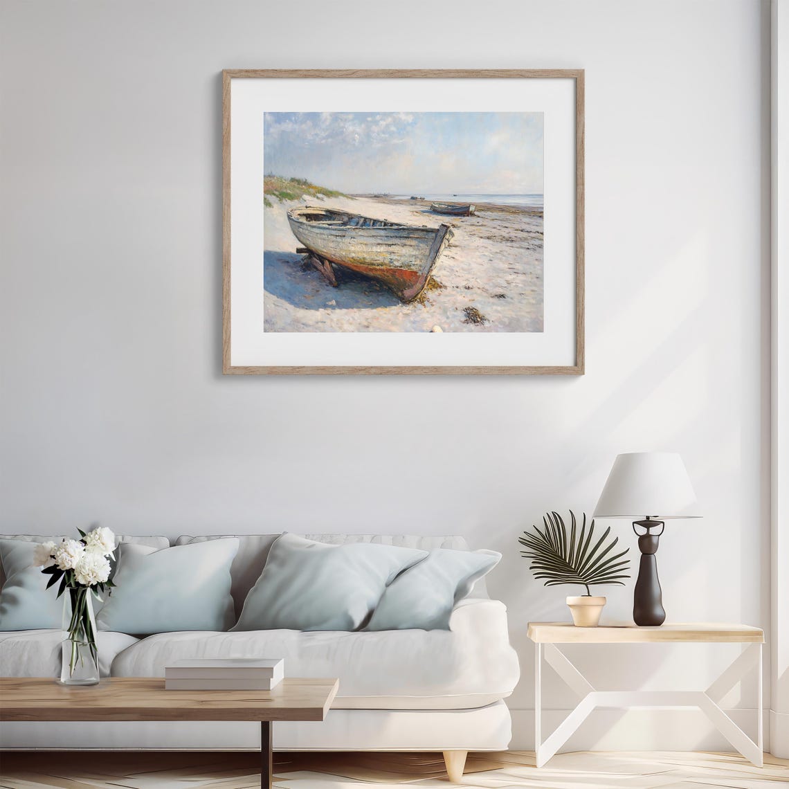 Tranquil Beach Scene Abandoned Boat Rustic Coastal Art Poster - Image 4