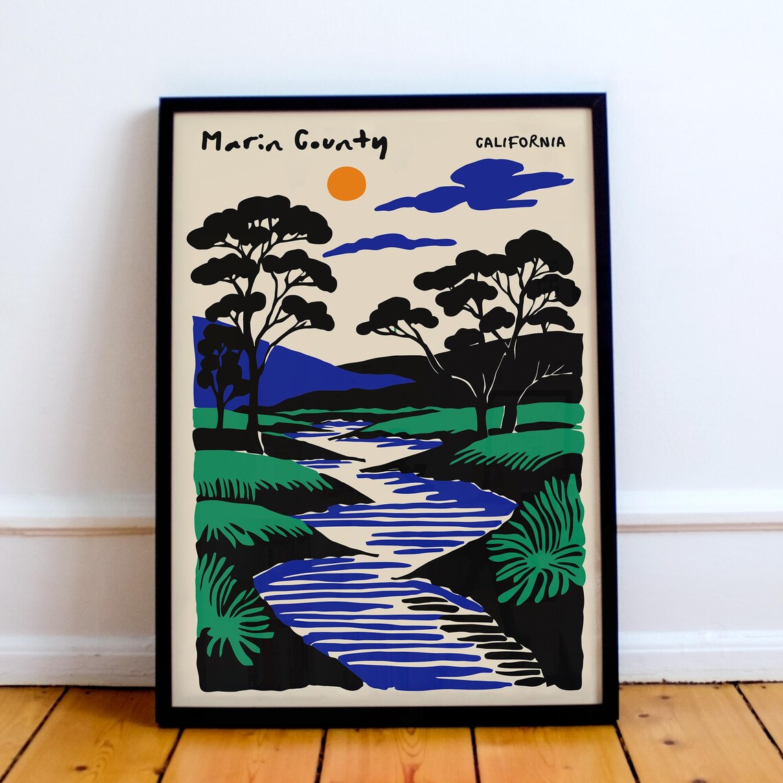 Marin County California River Landscape Vintage Travel Poster