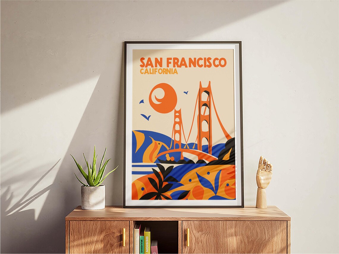 San Francisco California Golden Gate Bridge Retro Travel Art Poster - Image 3