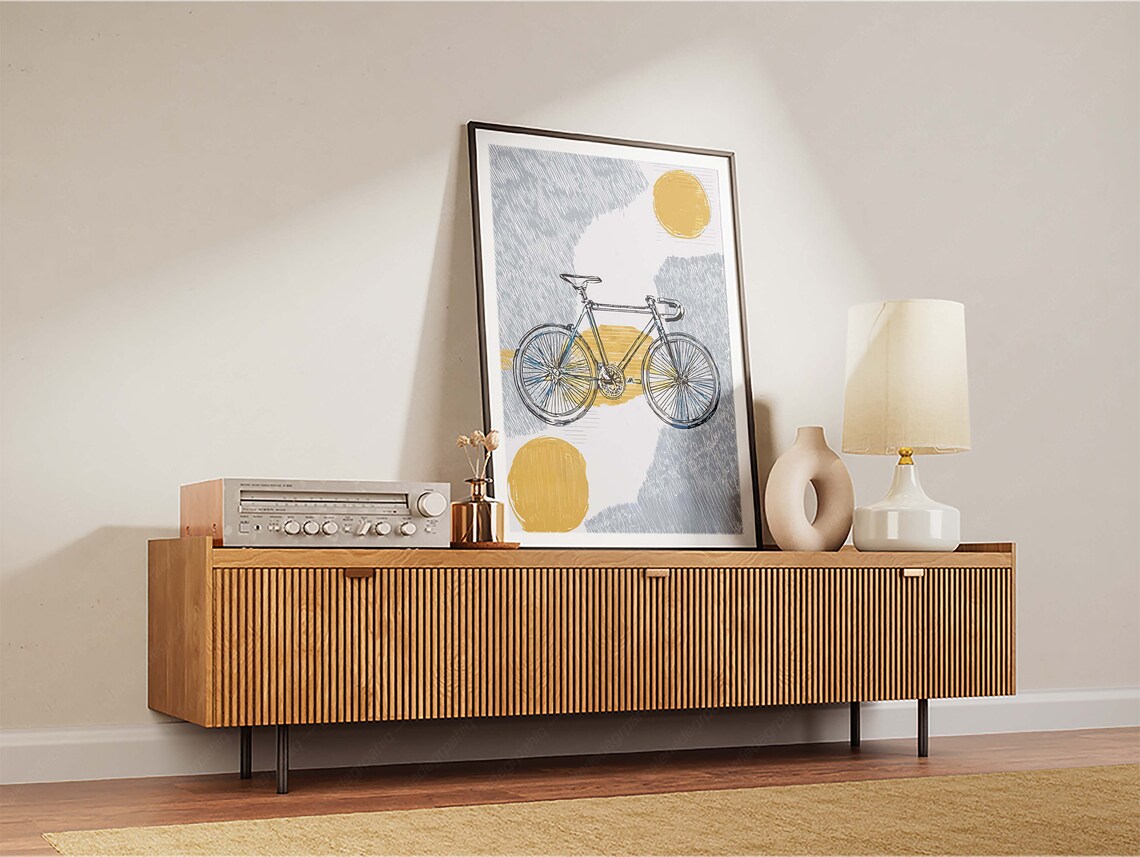 Vintage Bicycle Sketch Golden Sun Circles Minimalist Bike Art Poster - Image 2