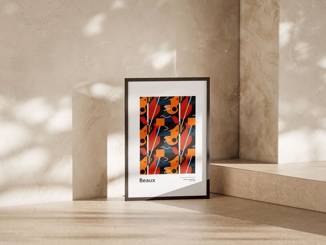 Beaux Galerie Graphiques Abstract Geometric Navy Orange Art Print - Image 4