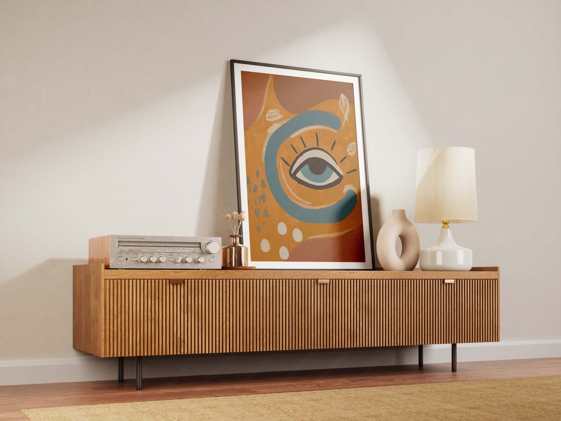 Boho Evil Eye Abstract Terracotta Teal Warm Minimalist Art Print - Image 2