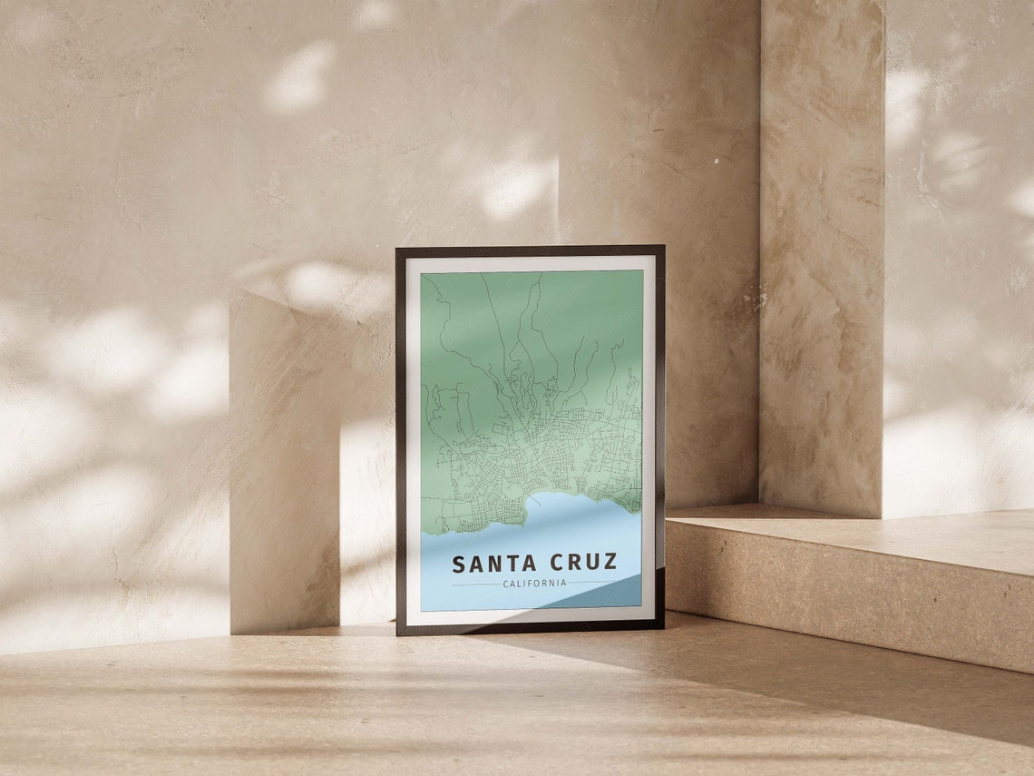 Santa Cruz California City Map Minimalist Green Blue Coast Poster - Image 4