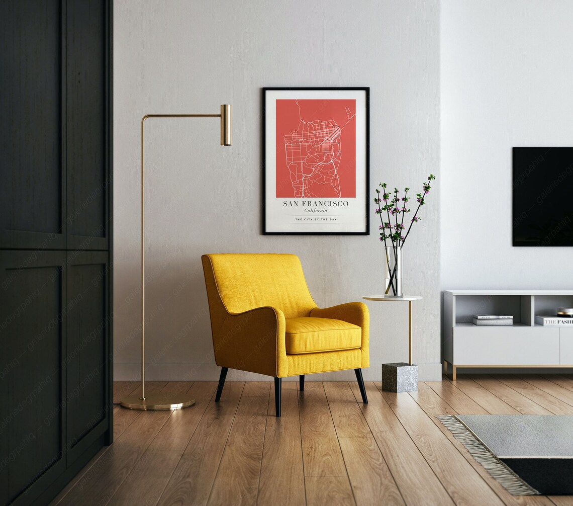 San Francisco California Red City Street Map Minimalist Art Poster - Image 3