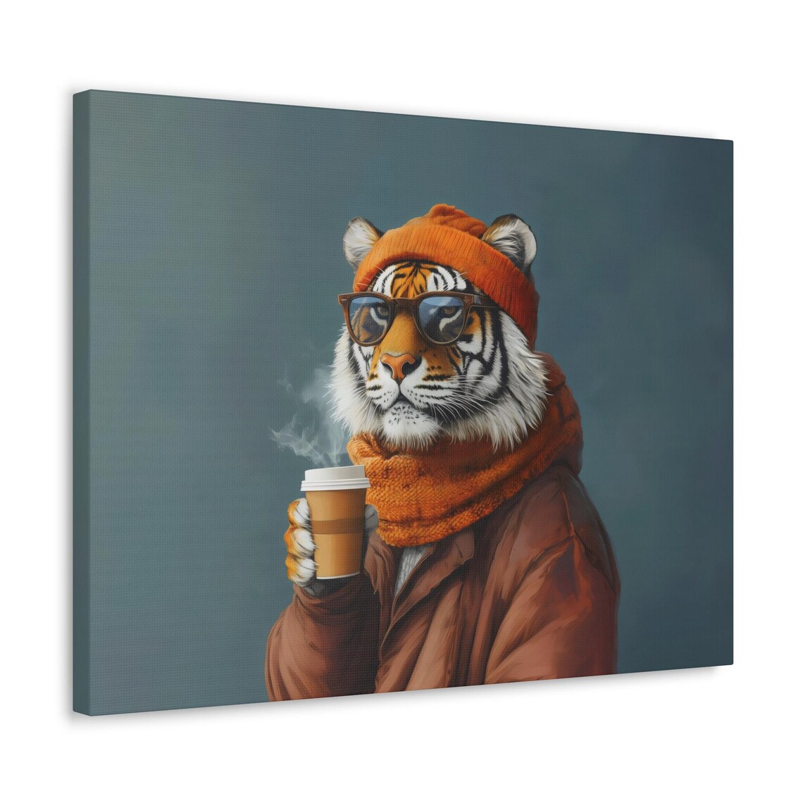 Cool Tiger in Sunglasses and Beanie Holding Coffee Funny Hipster Animal Poster - Image 3
