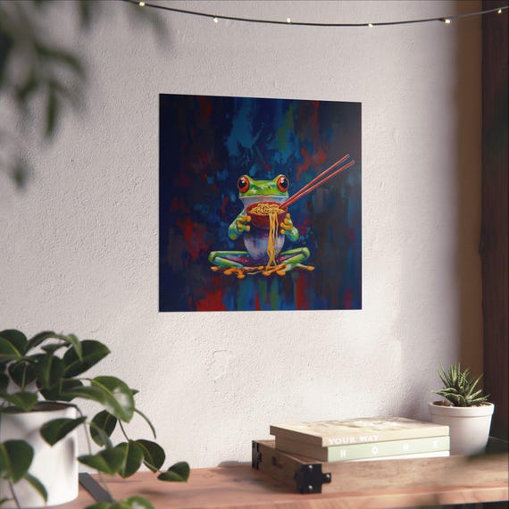 Maximalist Eclectic Ramen Frog Poster Print Bold Altered Animal Portrait Fantasy Fun Colorful Renaissance Rustic Art