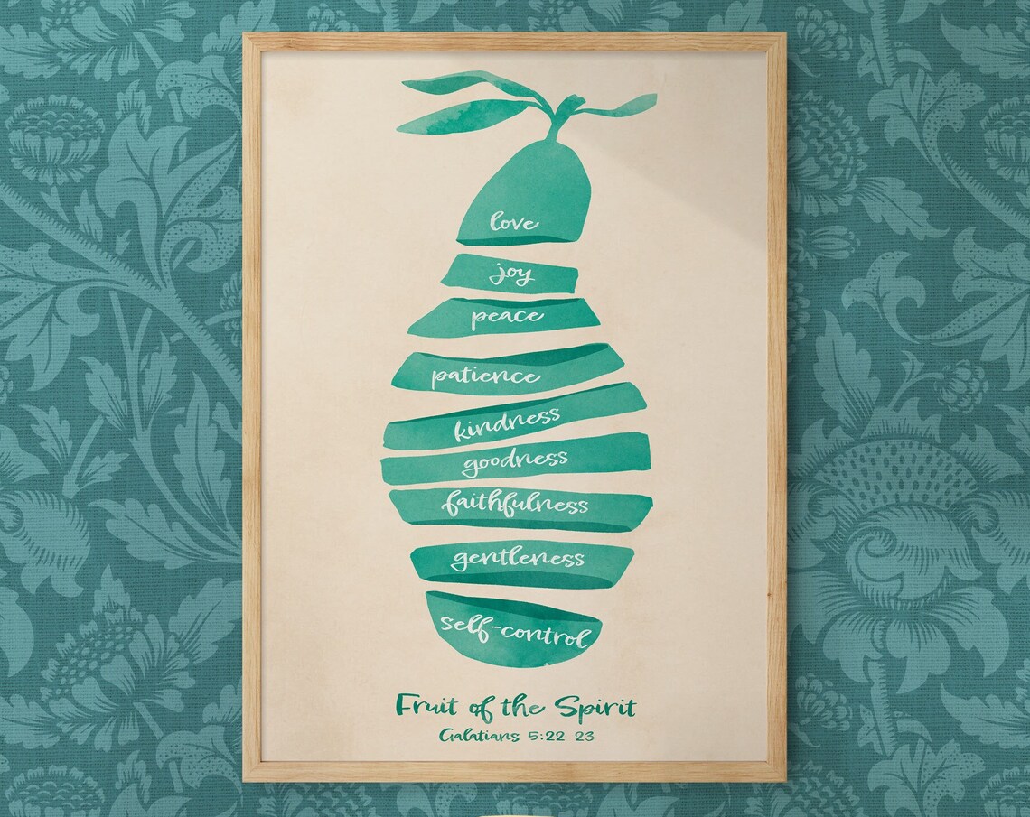 Fruit Of The Spirit Galatians 5 22 23 Green Watercolor Pear Poster