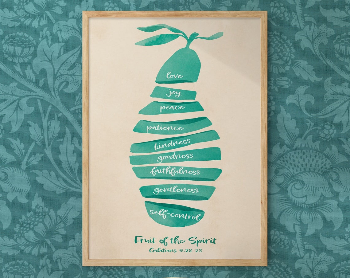 Fruit Of The Spirit Wall Art Fruits Of The Spirit Prints Bible Verse Print Green Galatians 5 22 Bible Art Scripture Art Christ