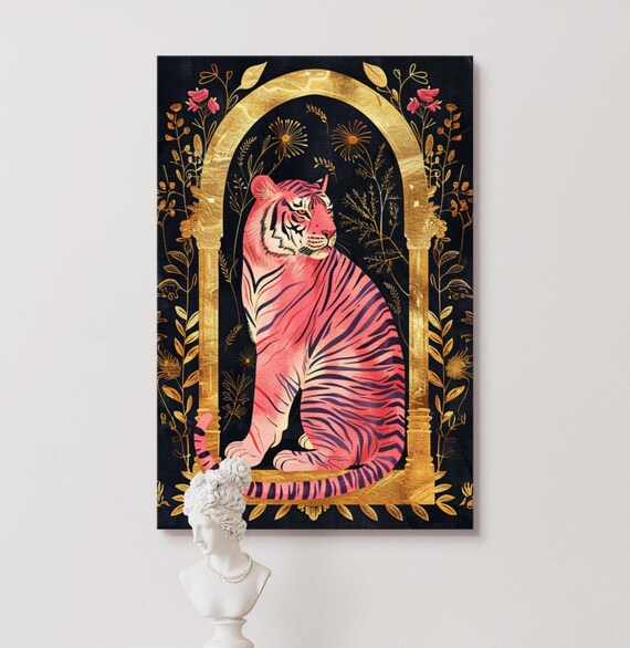 Pink Tiger Gold Jungle Wall Art Print