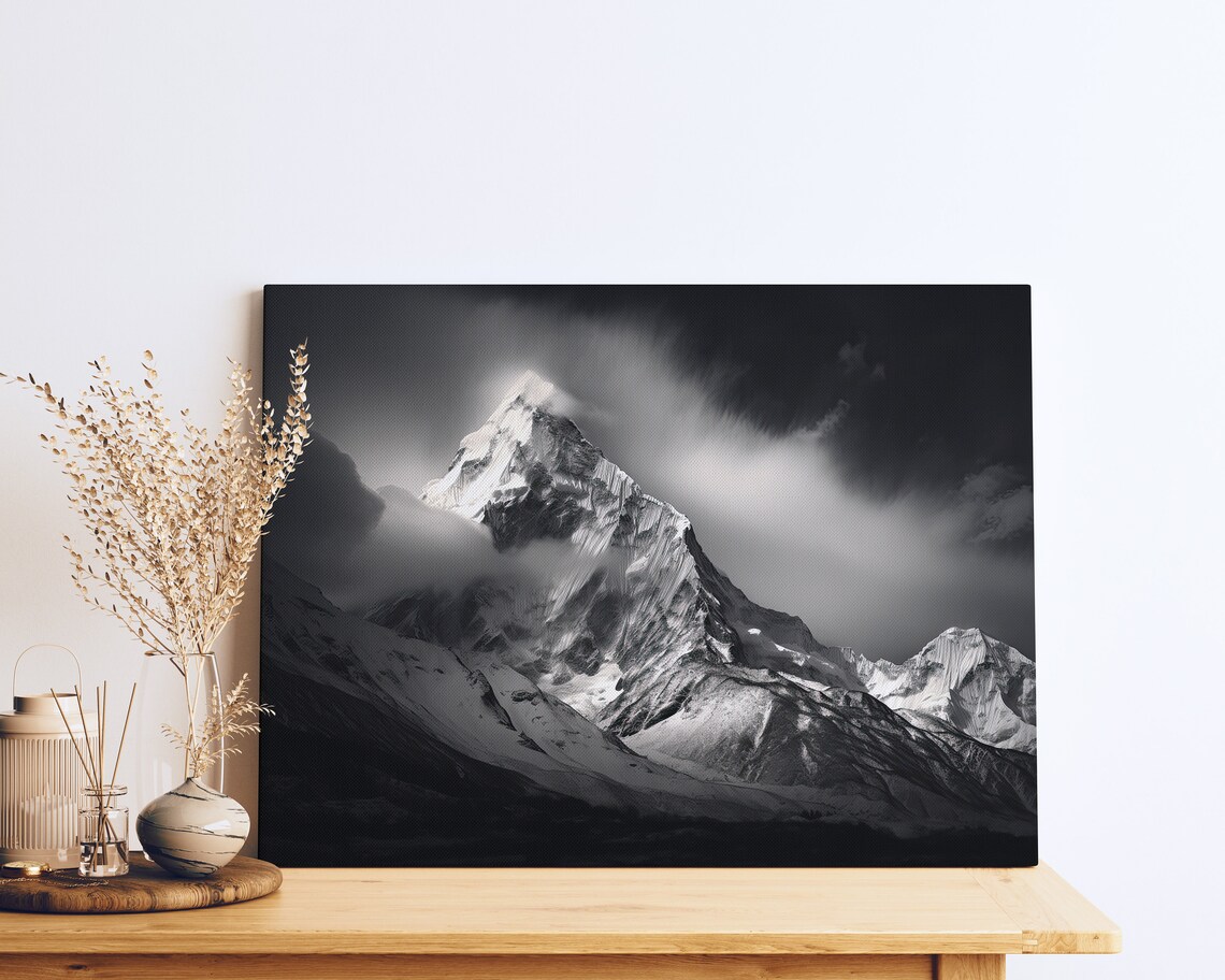 Mt Everest Under Clouds, Mountain Travel Art