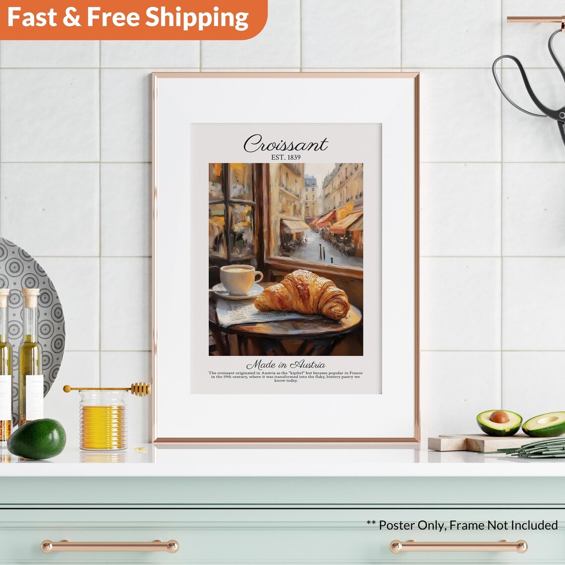 Croissant Poster, Modern Retro Kitchen Decor - Image 2