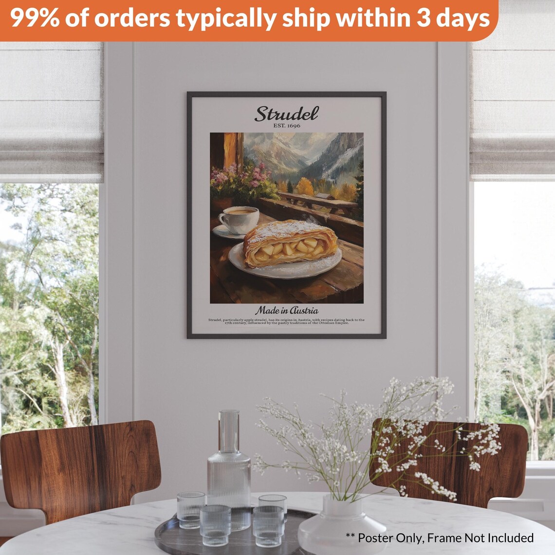 Vintage Strudel Poster, Dessert Kitchen Decor - Image 2