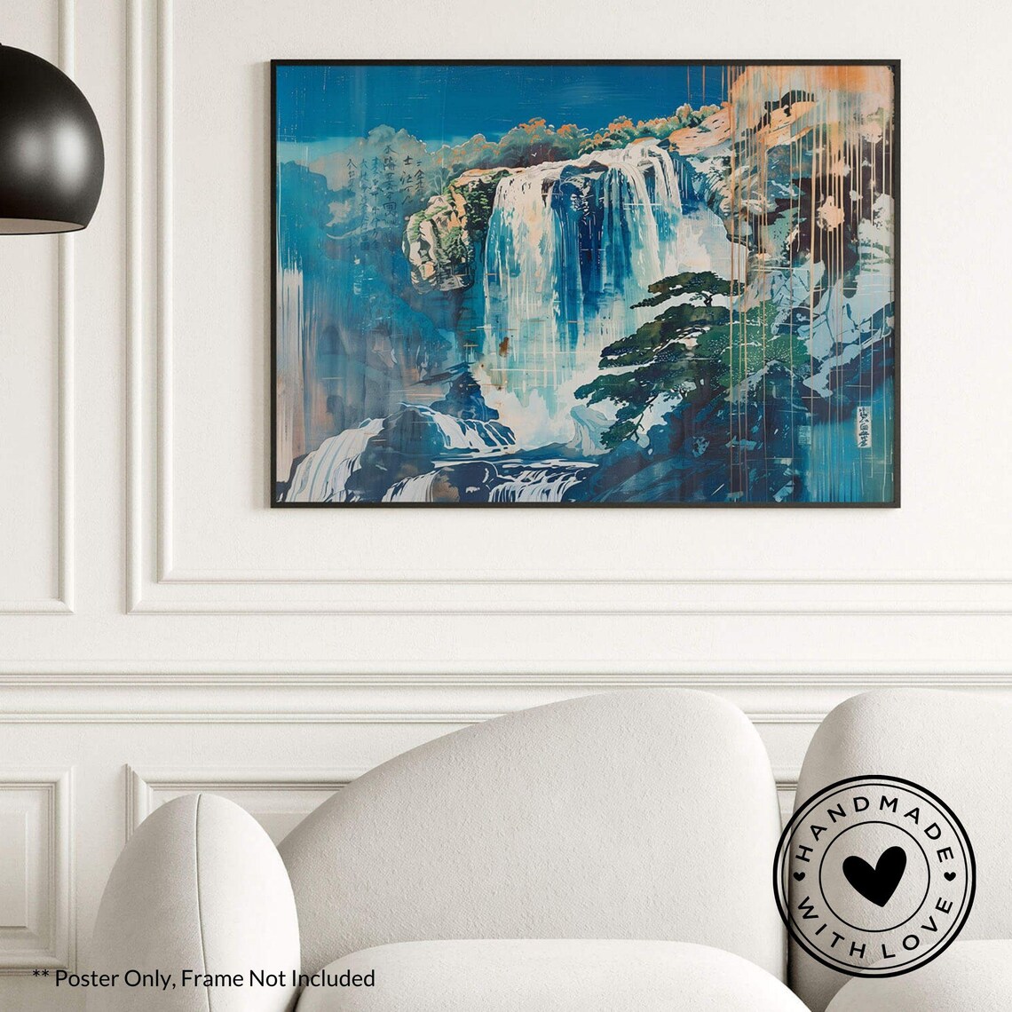 Hokusai Woodblock Japanese Waterfall Poster Print