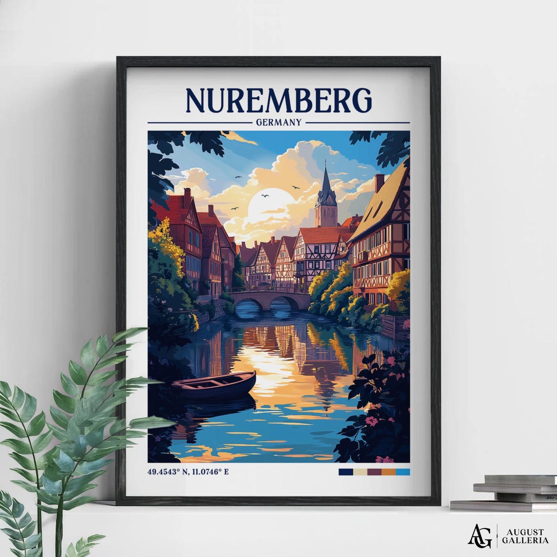 Nuremberg Germany Timbered Old Town River Sunset Travel Poster