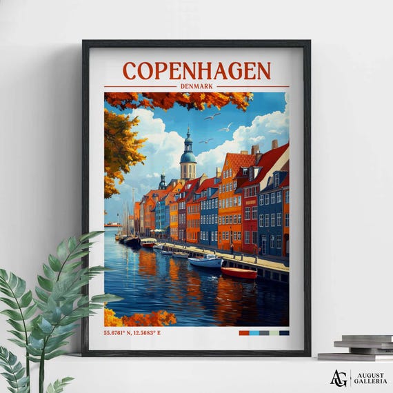 Copenhagen Denmark Retro Travel Poster