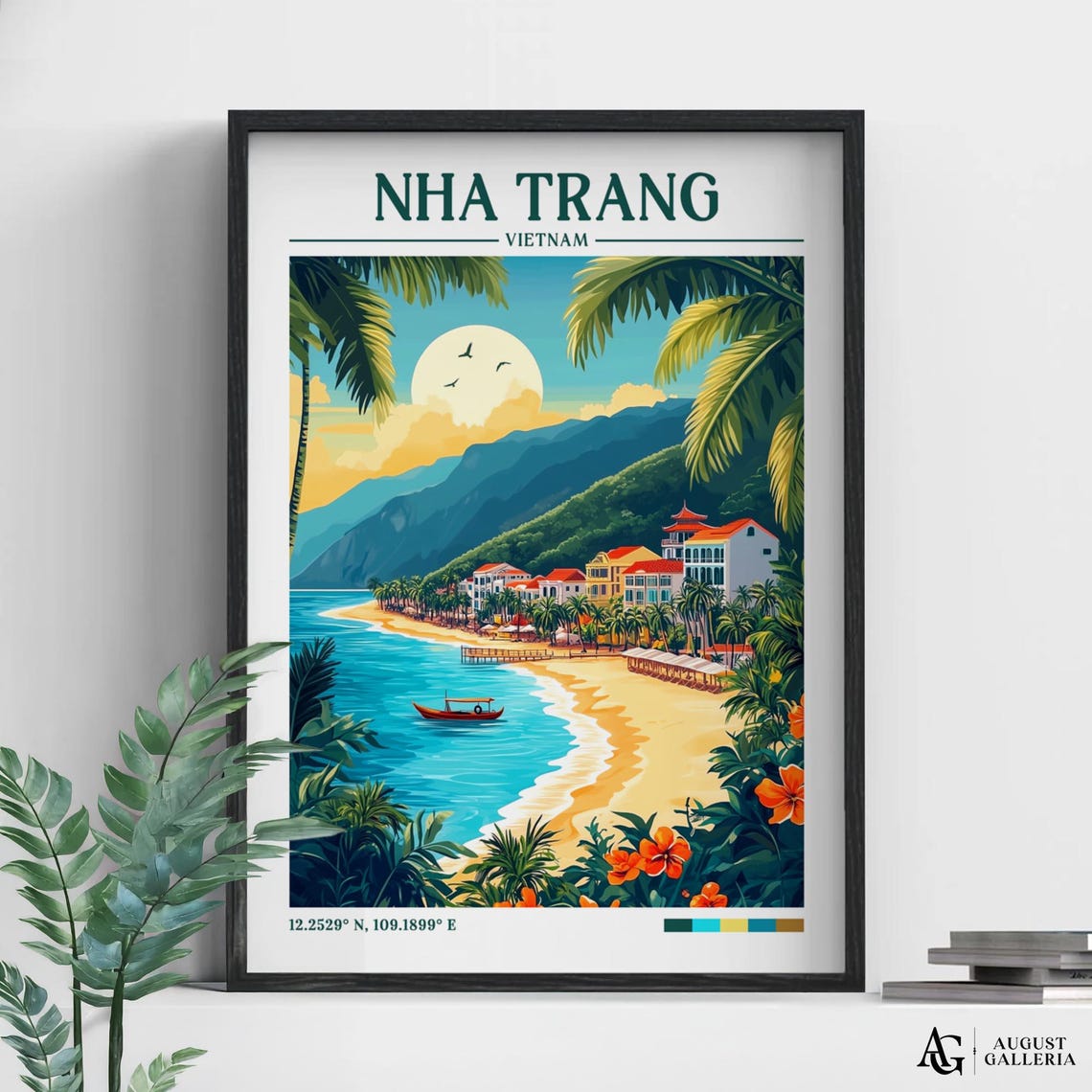 Nha Trang Vietnam Retro Travel Print Wall Art Framed Canvas Poster Illustration Wanderlust