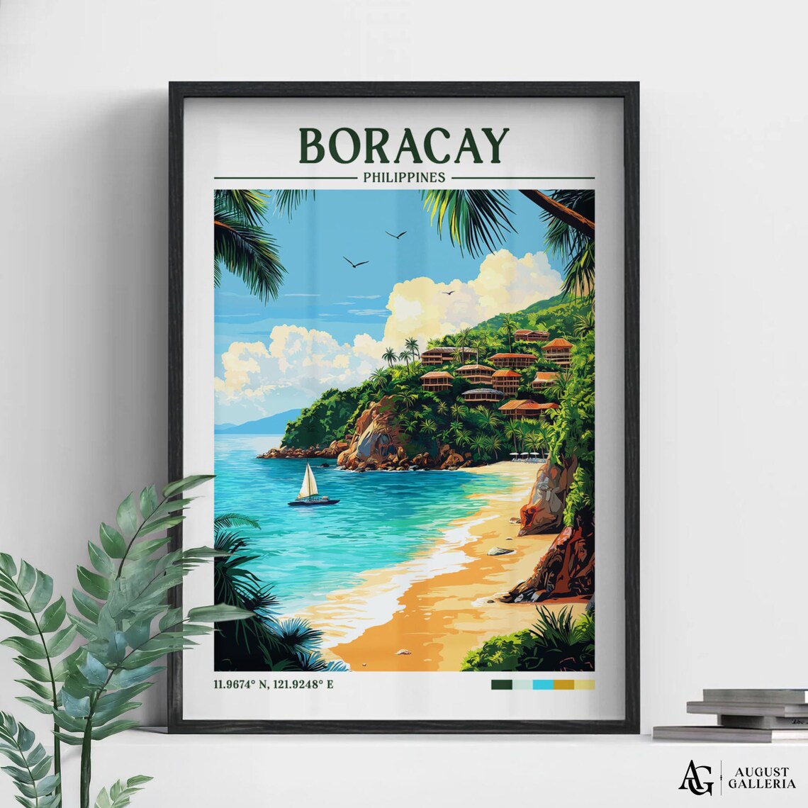 Boracay Philippines Retro Travel Poster, Wanderlust Art