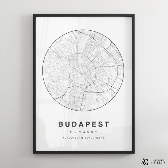 Budapest Hungary Minimalist Black and White Circular City Map Print
