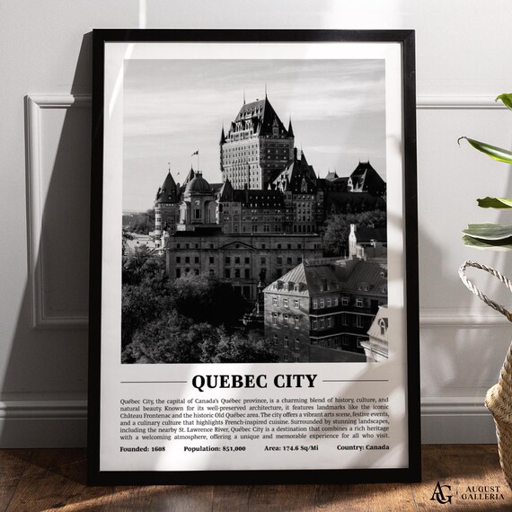 Quebec City Canada Black and White Chateau Frontenac Old Town Poster