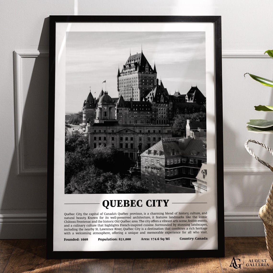 Quebec City Canada Black and White Chateau Frontenac Old Town Poster