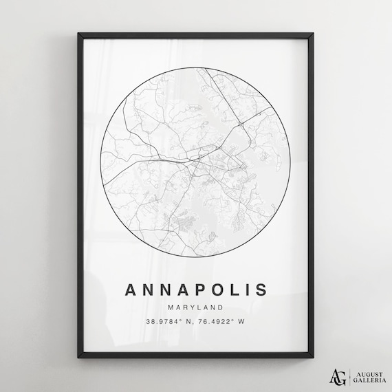 Annapolis Maryland Minimalist Circular Street Map Decor Travel Poster
